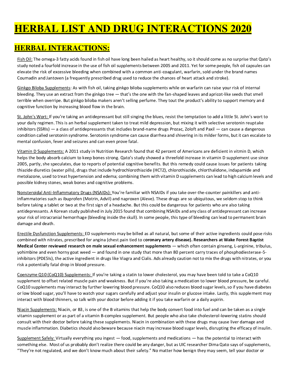 HERBAL LIST AND DRUG INTERACTIONS 2020 Browsegrades